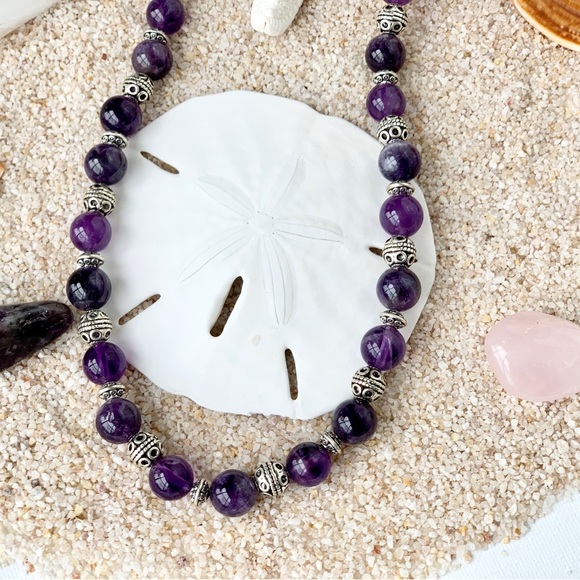 Genuine Amethyst Ornate Beaded Necklace - Picture 2 of 7